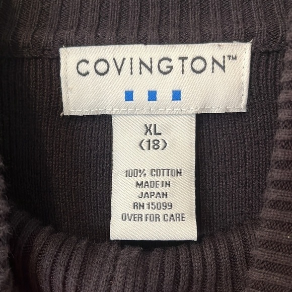 Covington black zip up sweater ribbed on bottom size XL (18) long sleeve cotton - Picture 6 of 14